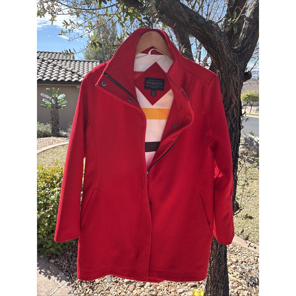 Vintage Pendleton Sz S Wool blend Red Trench Coat Hudson Lined Women Minimalis - Picture 2 of 7